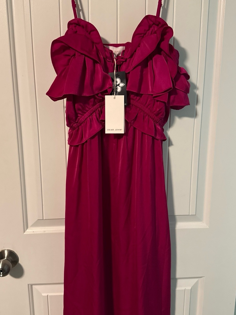 Dear John Women’s Hot Pink Ruffle Spaghetti-Strap Dress